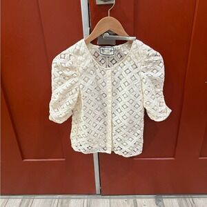 TWO OF US by Anthology Lace Puff Sleeve Button Front Blouse Top Made in India